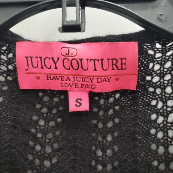 Juicy Couture Women's Y2K Black Knit Tie Front Balletcore Rare P&G Cardigan Sz S - Picture 6 of 7